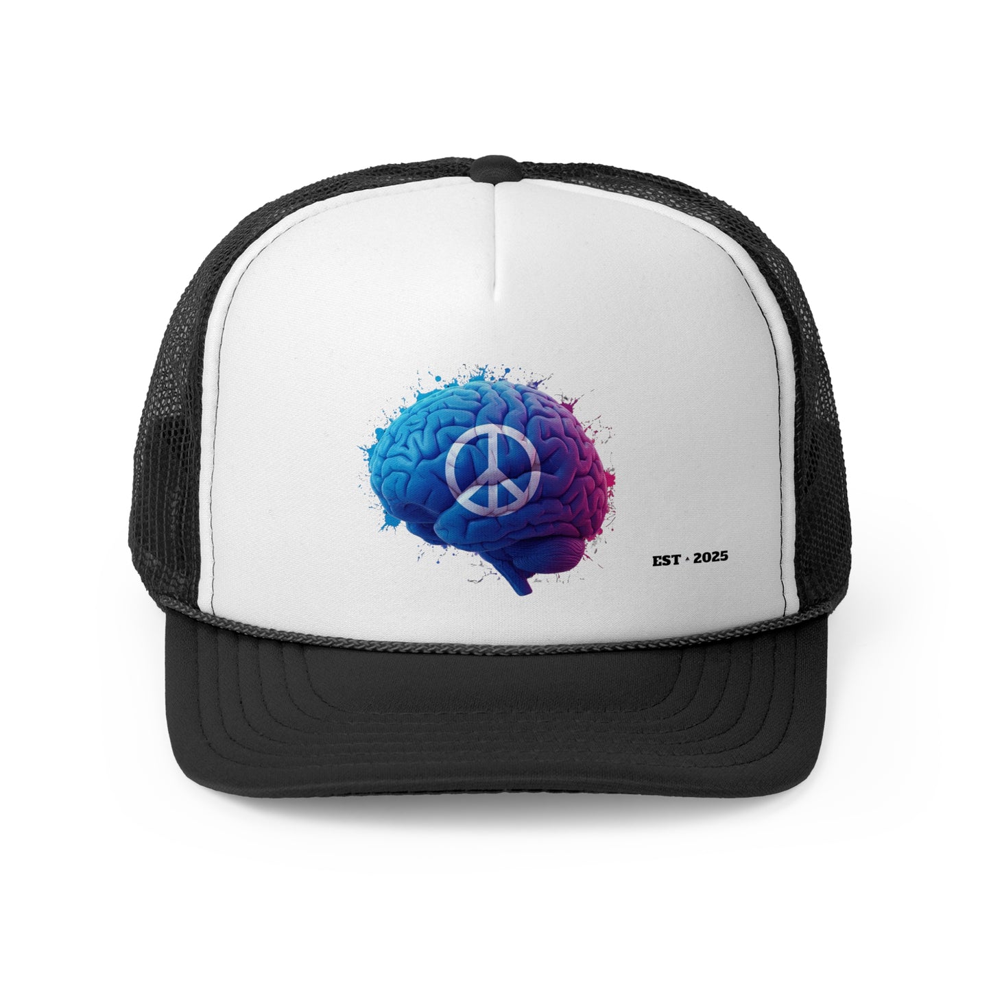 Psychology Peace Trucker Cap - Colorful Brain Design for Mindfulness and Creativity