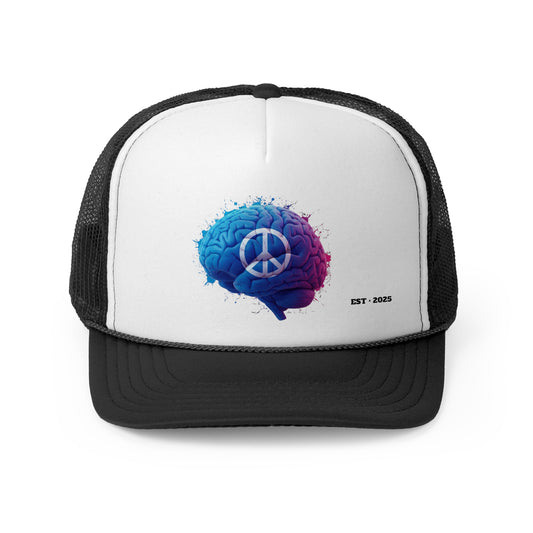 Psychology Peace Trucker Cap - Colorful Brain Design for Mindfulness and Creativity