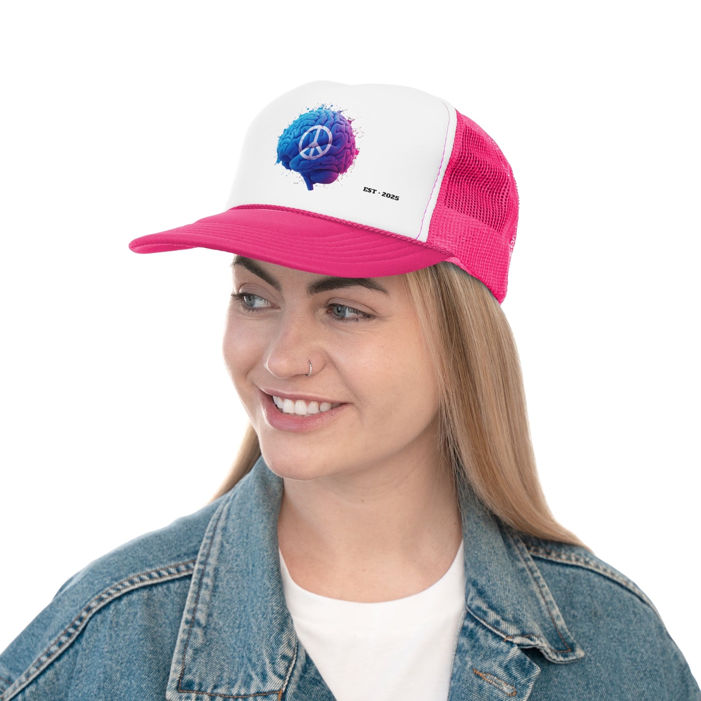 Psychology Peace Trucker Cap - Colorful Brain Design for Mindfulness and Creativity