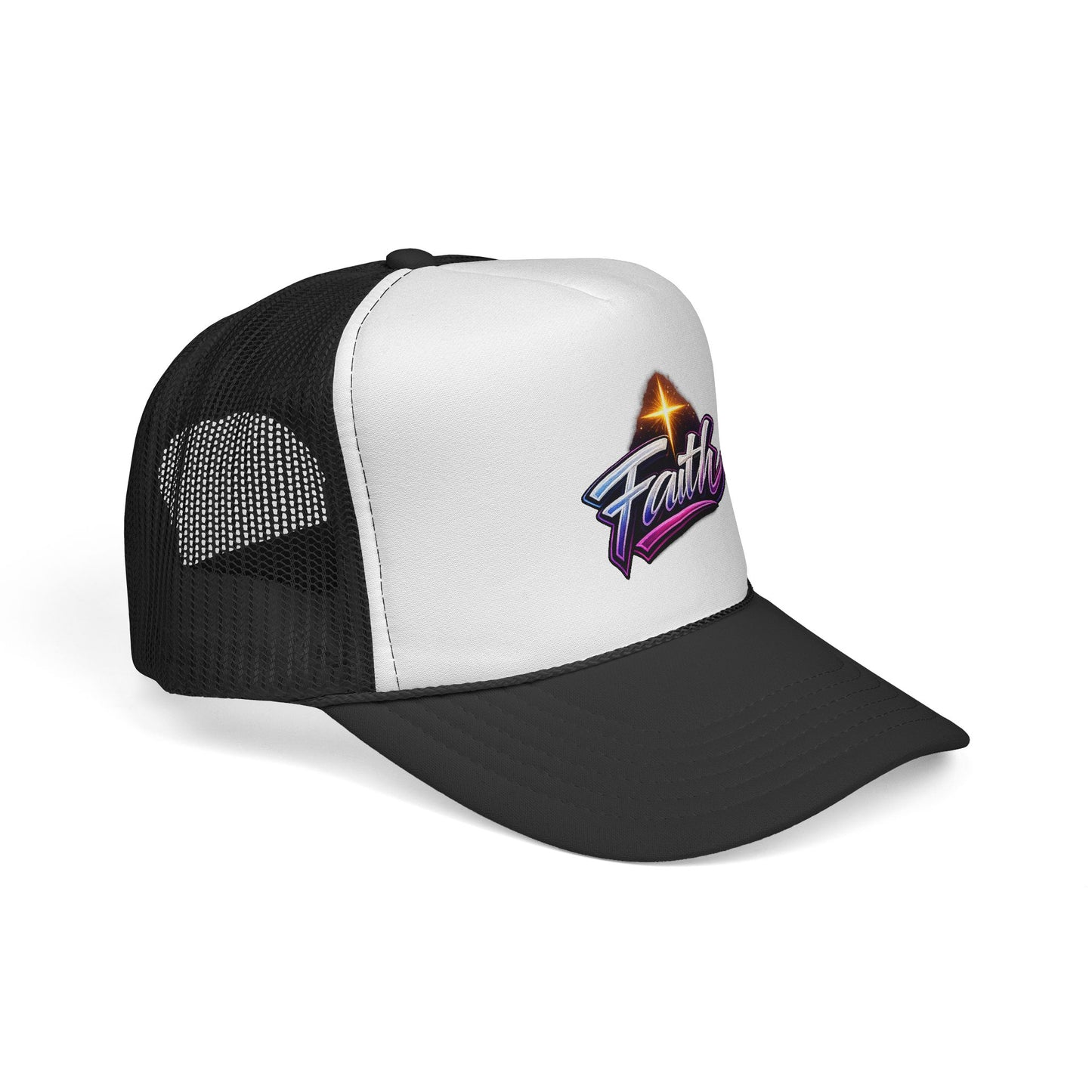 Faith Trucker Hat — Retro Cross Logo Mesh Cap