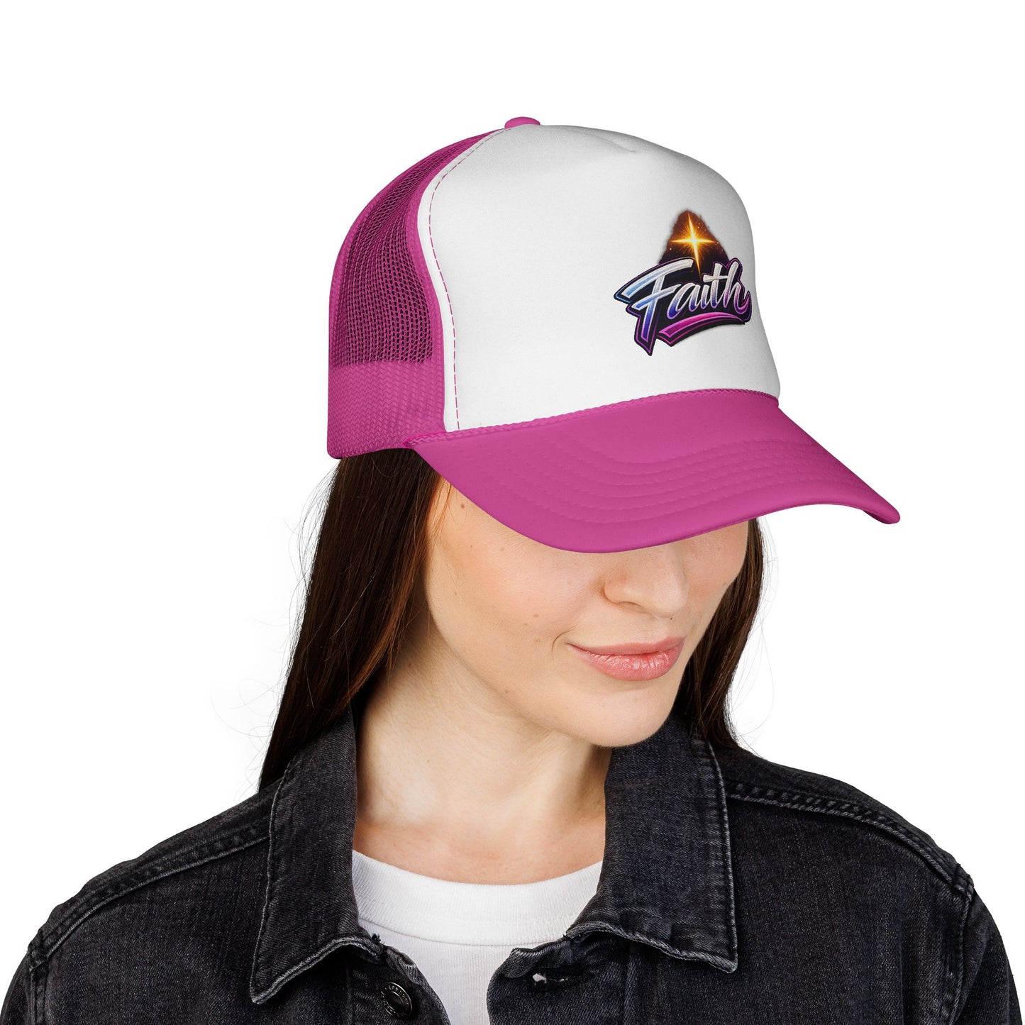 Faith Trucker Hat — Retro Cross Logo Mesh Cap