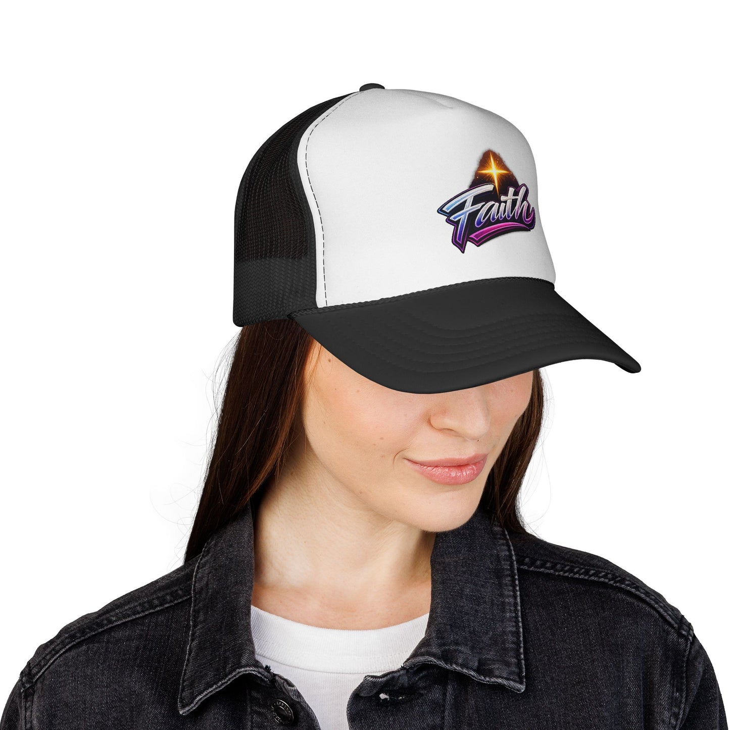 Faith Trucker Hat — Retro Cross Logo Mesh Cap