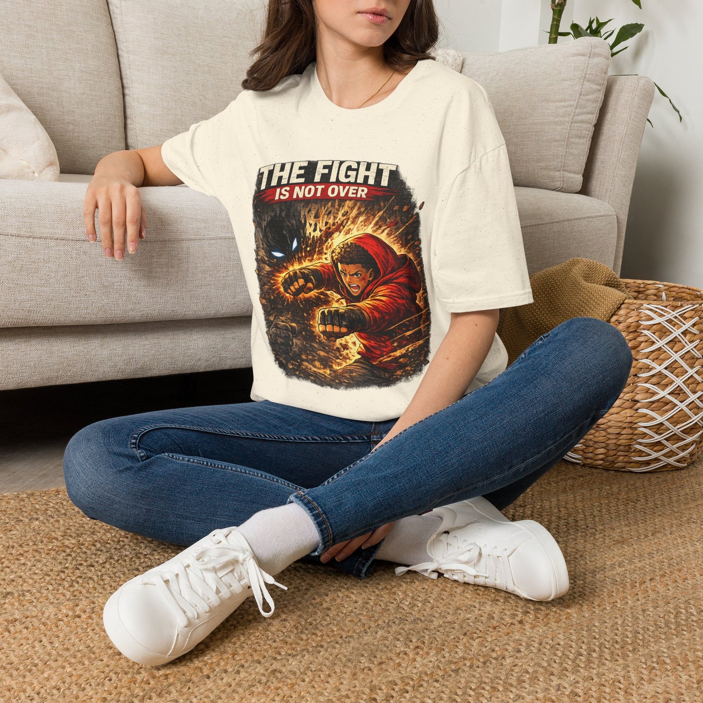 T-Shirt — "The Fight Is Not Over" Graphic Tee (Bold Motivational Martial Arts Design)