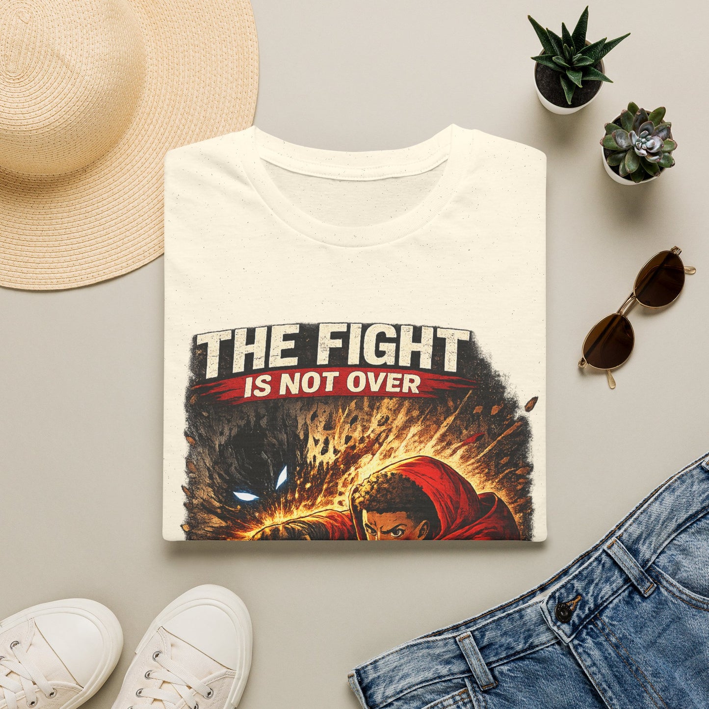 T-Shirt — "The Fight Is Not Over" Graphic Tee (Bold Motivational Martial Arts Design)