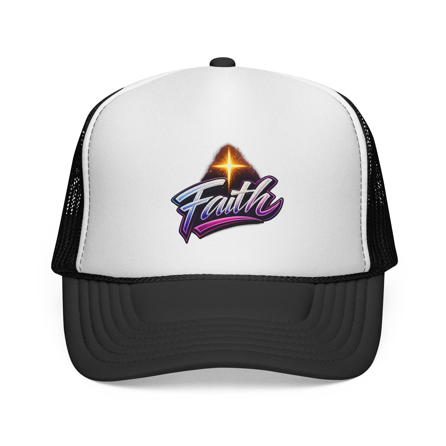 Faith Trucker Hat — Retro Cross Logo Mesh Cap