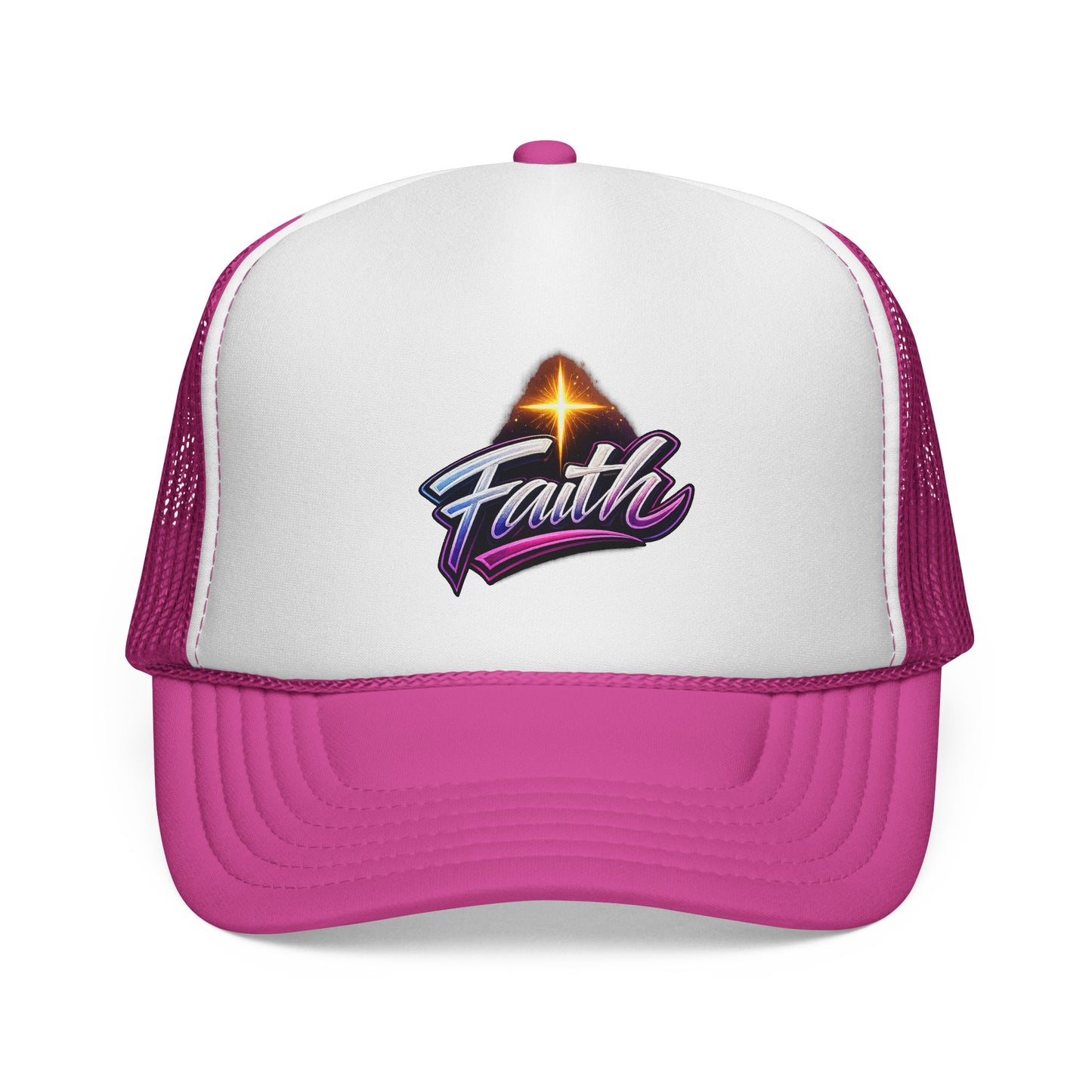 Faith Trucker Hat — Retro Cross Logo Mesh Cap