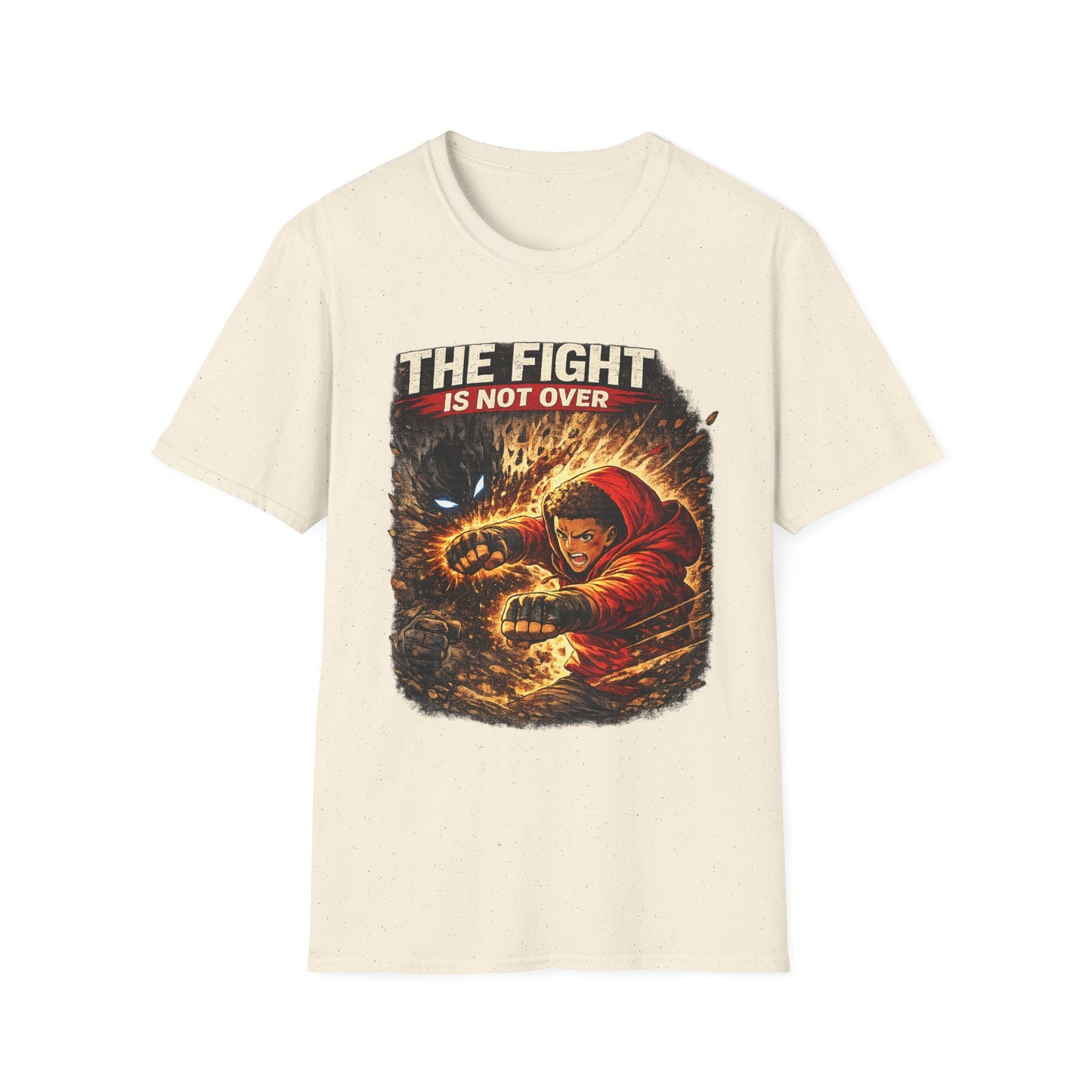 T-Shirt — "The Fight Is Not Over" Graphic Tee (Bold Motivational Martial Arts Design)
