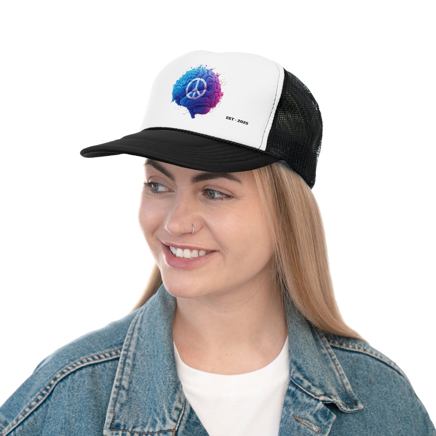 Psychology Peace Trucker Cap - Colorful Brain Design for Mindfulness and Creativity