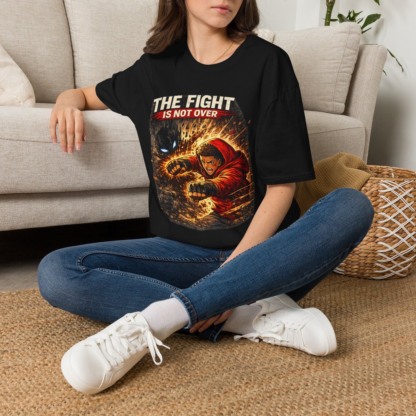 T-Shirt — "The Fight Is Not Over" Graphic Tee (Bold Motivational Martial Arts Design)