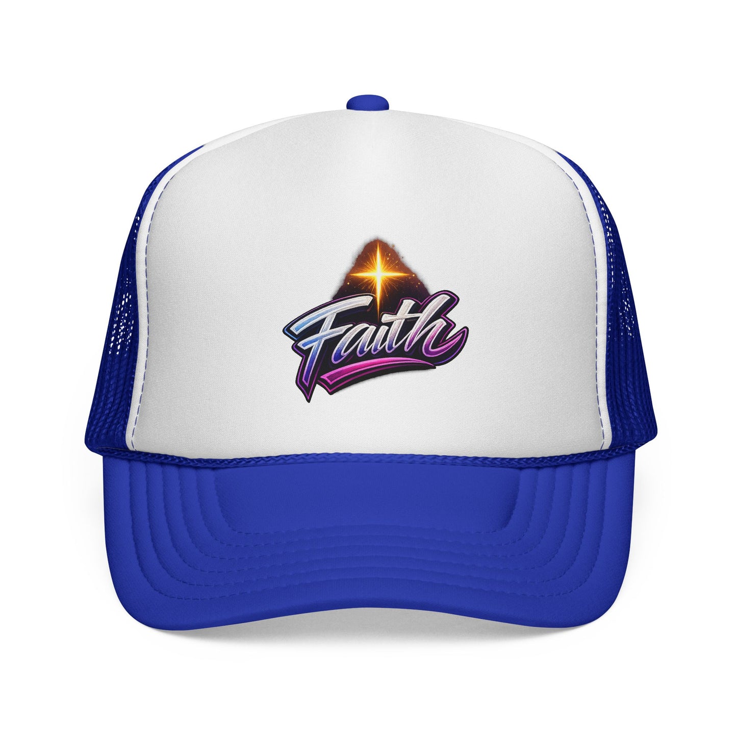 Faith Trucker Hat — Retro Cross Logo Mesh Cap
