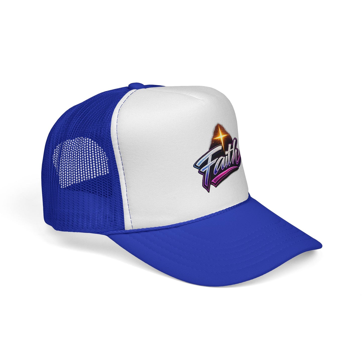 Faith Trucker Hat — Retro Cross Logo Mesh Cap