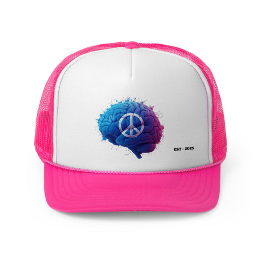 Psychology Peace Trucker Cap - Colorful Brain Design for Mindfulness and Creativity