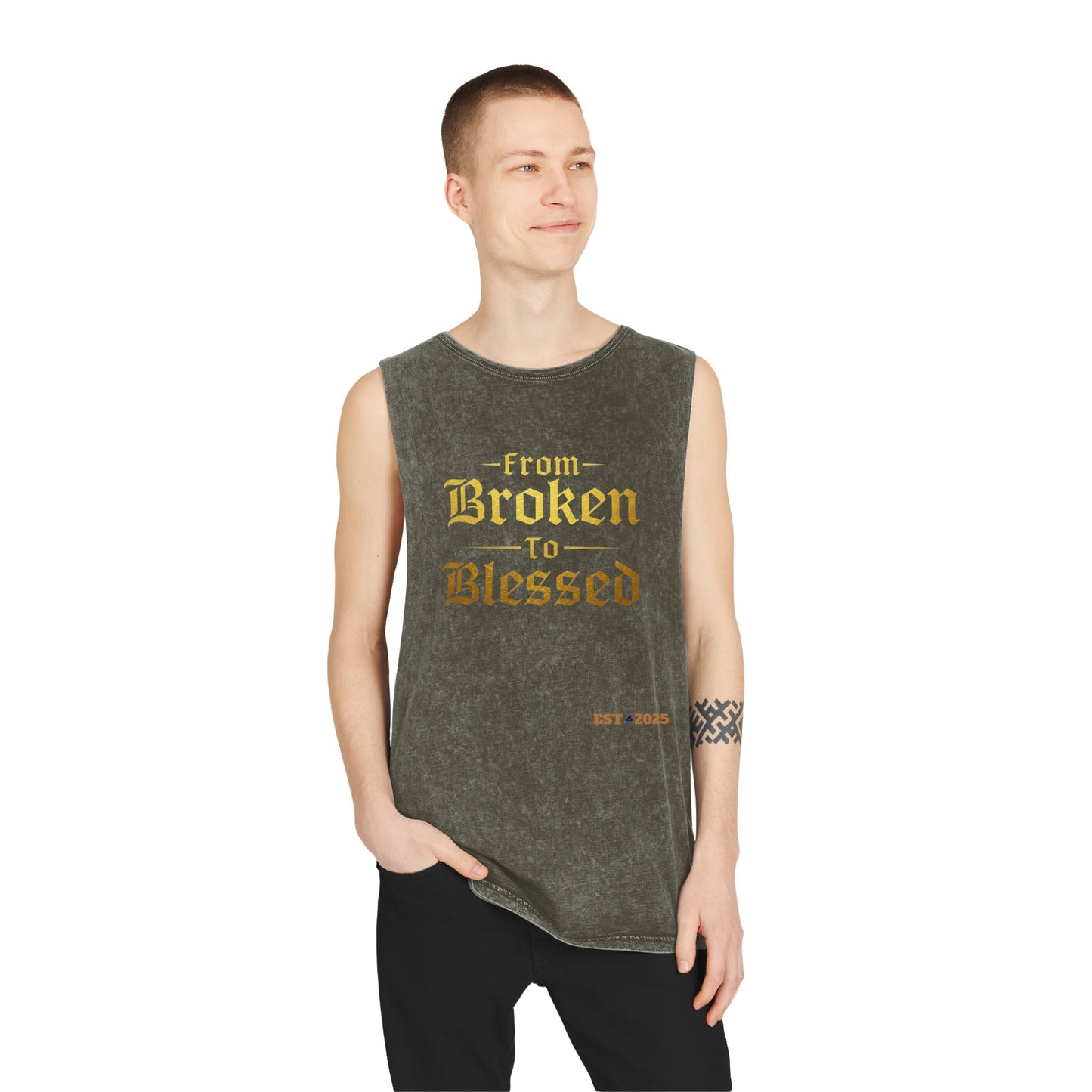 Tank Top - Blessed Believer Positive Stonewash Design